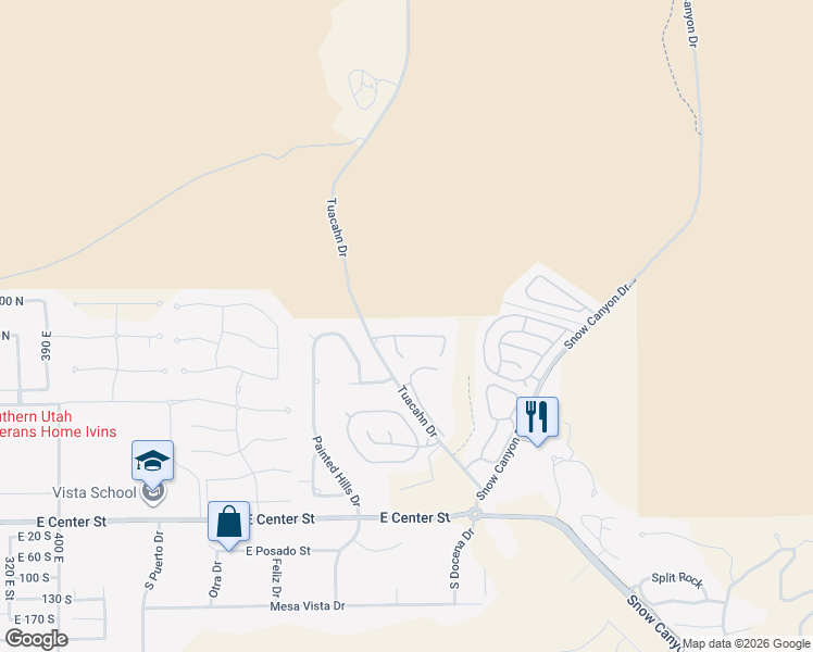 map of restaurants, bars, coffee shops, grocery stores, and more near 1014 Grandview Drive North in Ivins