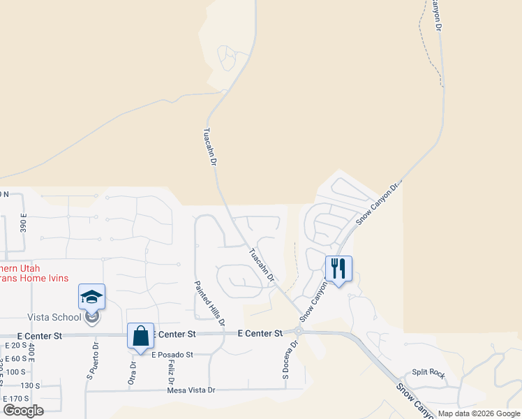 map of restaurants, bars, coffee shops, grocery stores, and more near 1014 Grandview Drive North in Ivins