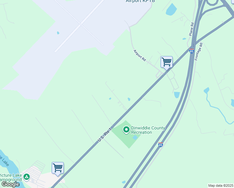 map of restaurants, bars, coffee shops, grocery stores, and more near 23214 Pine Grove Place in Petersburg