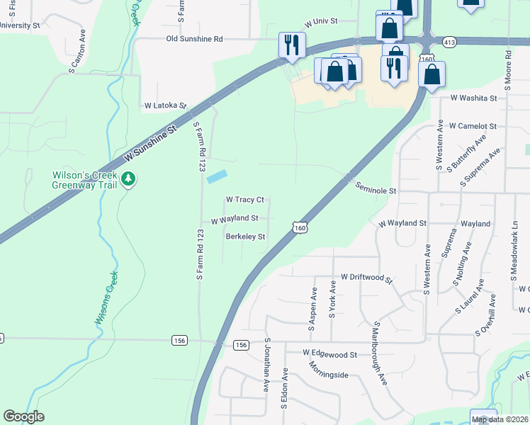 map of restaurants, bars, coffee shops, grocery stores, and more near 3935 West Wayland Street in Springfield