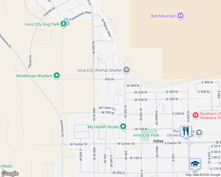 map of restaurants, bars, coffee shops, grocery stores, and more near 360 North 300 West in Ivins