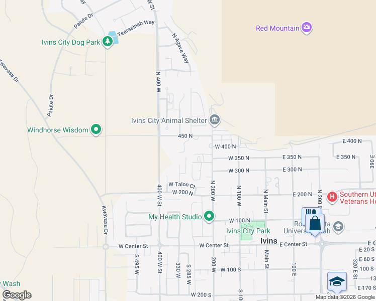 map of restaurants, bars, coffee shops, grocery stores, and more near 360 North 300 West in Ivins