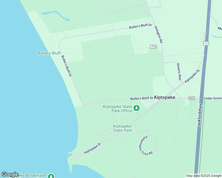 map of restaurants, bars, coffee shops, grocery stores, and more near 3477 Butler's Bluff Drive in Cape Charles