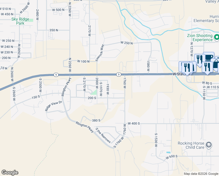 map of restaurants, bars, coffee shops, grocery stores, and more near 101 South 1930 West in Hurricane