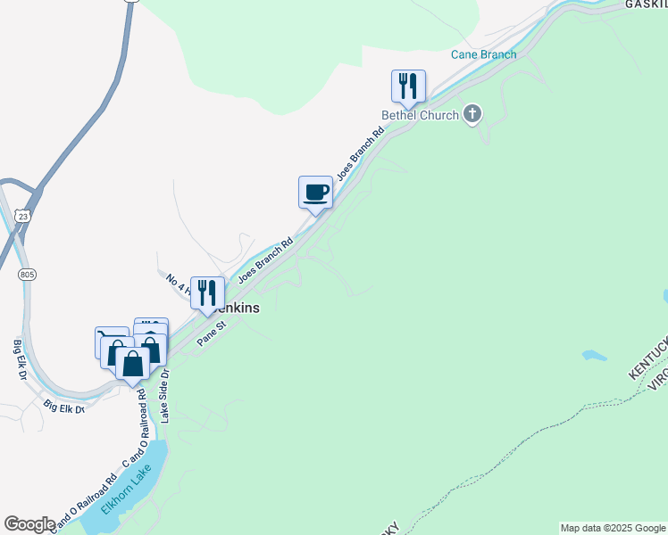 map of restaurants, bars, coffee shops, grocery stores, and more near 118 Wrights Hollow Road in Jenkins