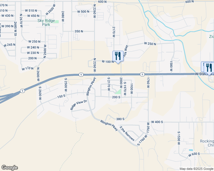map of restaurants, bars, coffee shops, grocery stores, and more near 74 South 2170 West in Hurricane