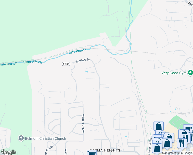 map of restaurants, bars, coffee shops, grocery stores, and more near 1020 Stafford Drive in Christiansburg