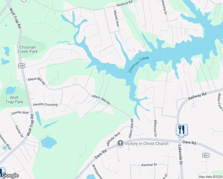 map of restaurants, bars, coffee shops, grocery stores, and more near 544 Allens Mill Road in Yorktown