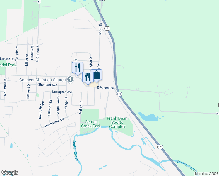 map of restaurants, bars, coffee shops, grocery stores, and more near 101 Terrill Lane in Carl Junction