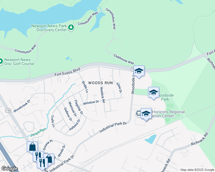 map of restaurants, bars, coffee shops, grocery stores, and more near 806 Chisom Circle in Newport News