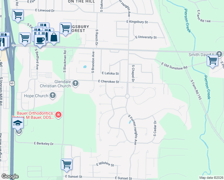 map of restaurants, bars, coffee shops, grocery stores, and more near 4111 East Serenade Street in Springfield