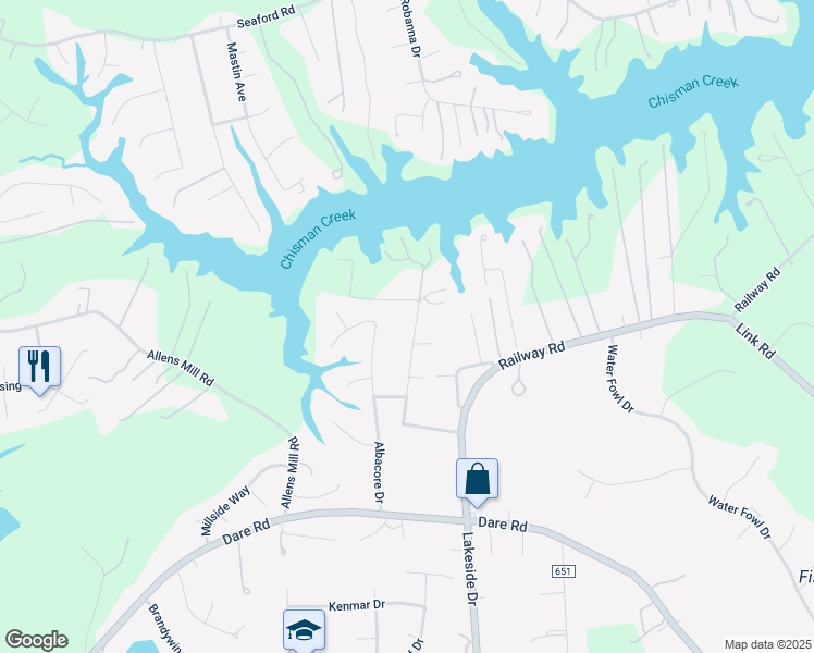 map of restaurants, bars, coffee shops, grocery stores, and more near 217 Jethro Lane in Yorktown