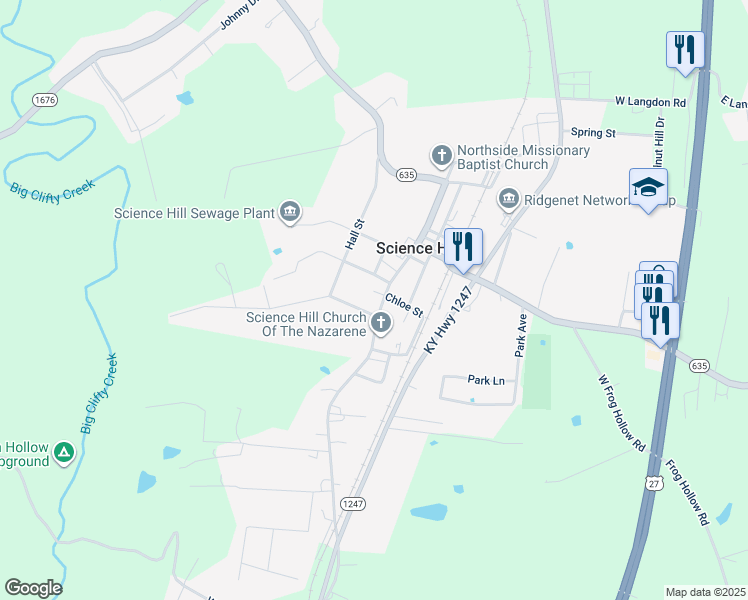 map of restaurants, bars, coffee shops, grocery stores, and more near 101-299 Crutchfield Street in Science Hill