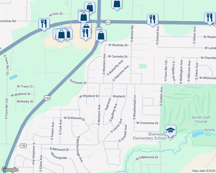 map of restaurants, bars, coffee shops, grocery stores, and more near 2154 South Western Avenue in Springfield