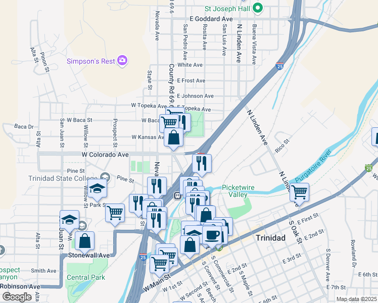 map of restaurants, bars, coffee shops, grocery stores, and more near 825 San Pedro Avenue in Trinidad