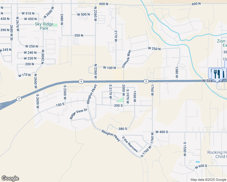 map of restaurants, bars, coffee shops, grocery stores, and more near 2120 West 30 South in Hurricane