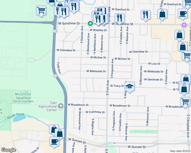 map of restaurants, bars, coffee shops, grocery stores, and more near 1437 West Seminole Street in Springfield