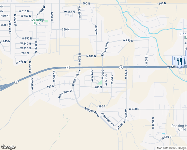 map of restaurants, bars, coffee shops, grocery stores, and more near 2158 West 70 South in Hurricane