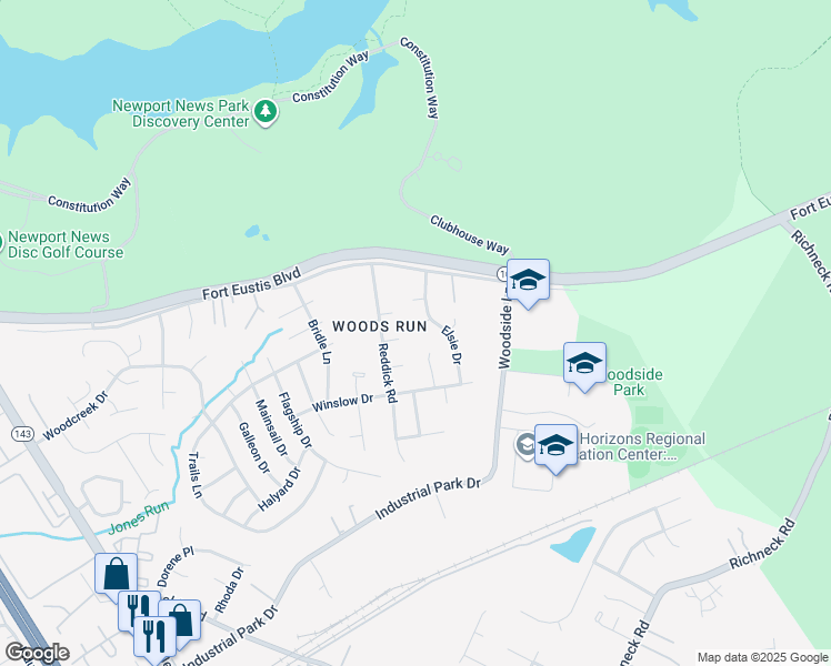 map of restaurants, bars, coffee shops, grocery stores, and more near 816 Estelle Court in Newport News