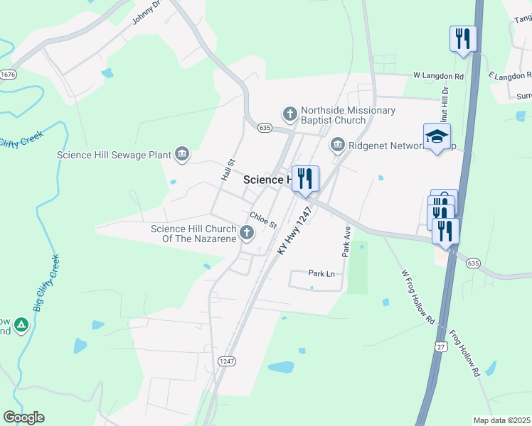 map of restaurants, bars, coffee shops, grocery stores, and more near 705 Central Avenue in Science Hill