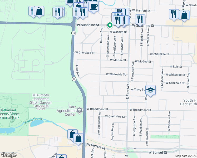 map of restaurants, bars, coffee shops, grocery stores, and more near 2096-2154 South Kansas Avenue in Springfield