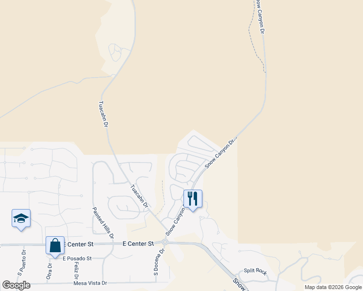 map of restaurants, bars, coffee shops, grocery stores, and more near 340 Snow Canyon Drive in Ivins