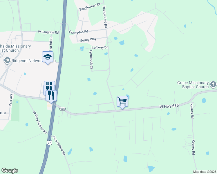 map of restaurants, bars, coffee shops, grocery stores, and more near 1 Canterbury Drive in Science Hill
