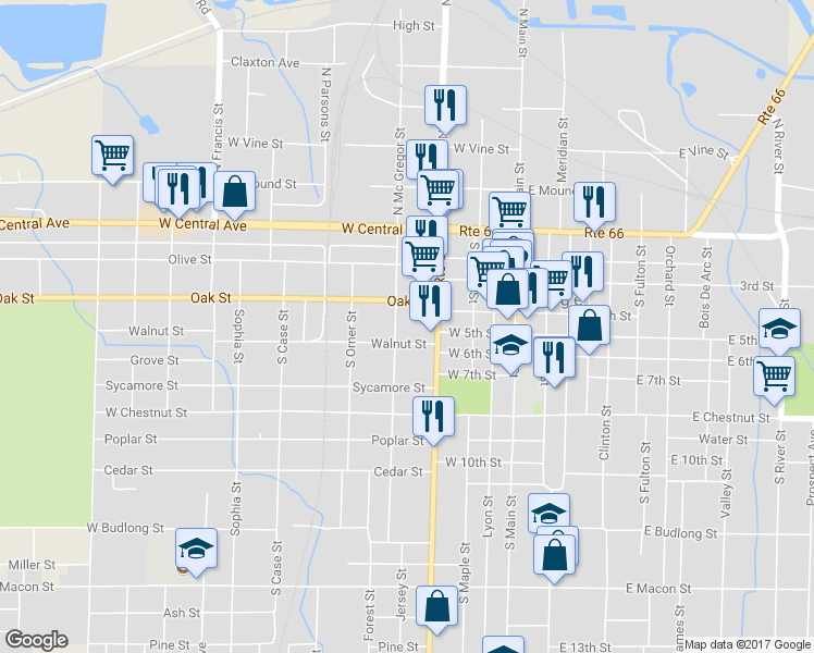 map of restaurants, bars, coffee shops, grocery stores, and more near 420 South McGregor Street in Carthage