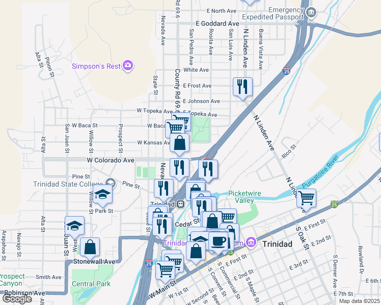 map of restaurants, bars, coffee shops, grocery stores, and more near 825 San Pedro Avenue in Trinidad