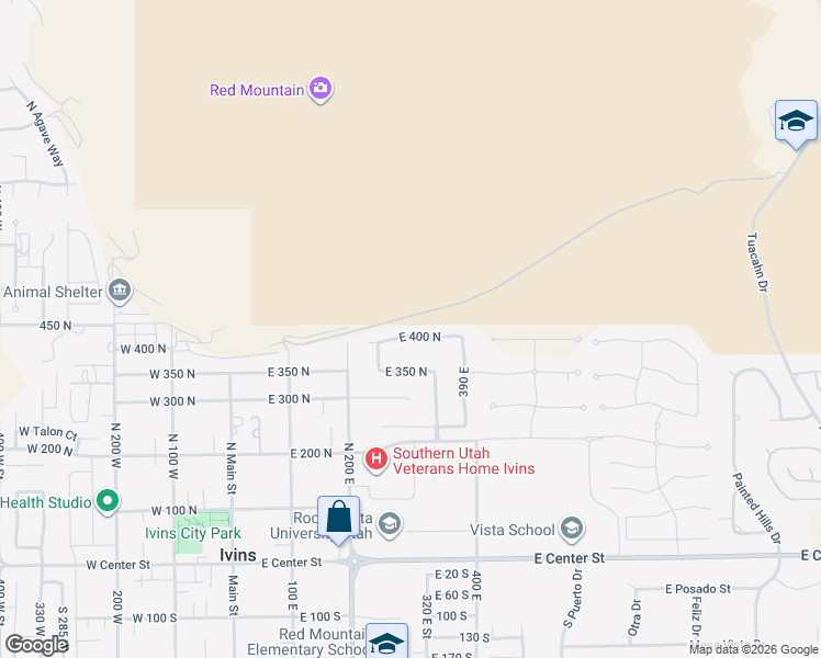 map of restaurants, bars, coffee shops, grocery stores, and more near 309 East 400 North in Ivins