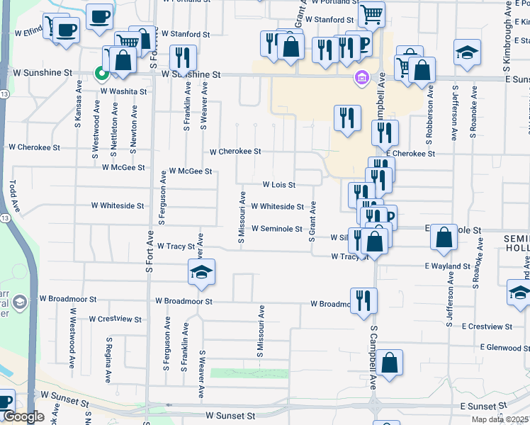 map of restaurants, bars, coffee shops, grocery stores, and more near 813-821 West Whiteside Street in Springfield