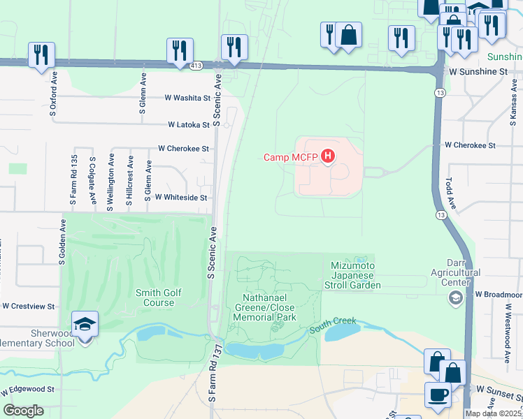 map of restaurants, bars, coffee shops, grocery stores, and more near in Springfield