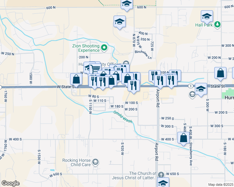 map of restaurants, bars, coffee shops, grocery stores, and more near 979 W State St in Hurricane