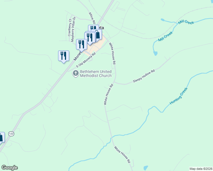 map of restaurants, bars, coffee shops, grocery stores, and more near 1399 White House Rd in Moneta