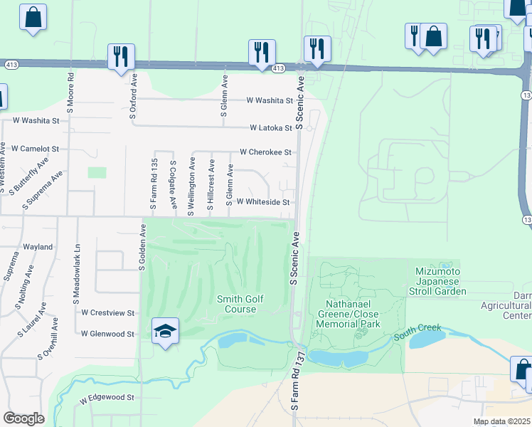 map of restaurants, bars, coffee shops, grocery stores, and more near 2738 West Whiteside Street in Springfield