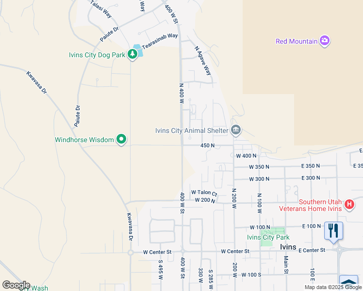 map of restaurants, bars, coffee shops, grocery stores, and more near 450 North in Ivins