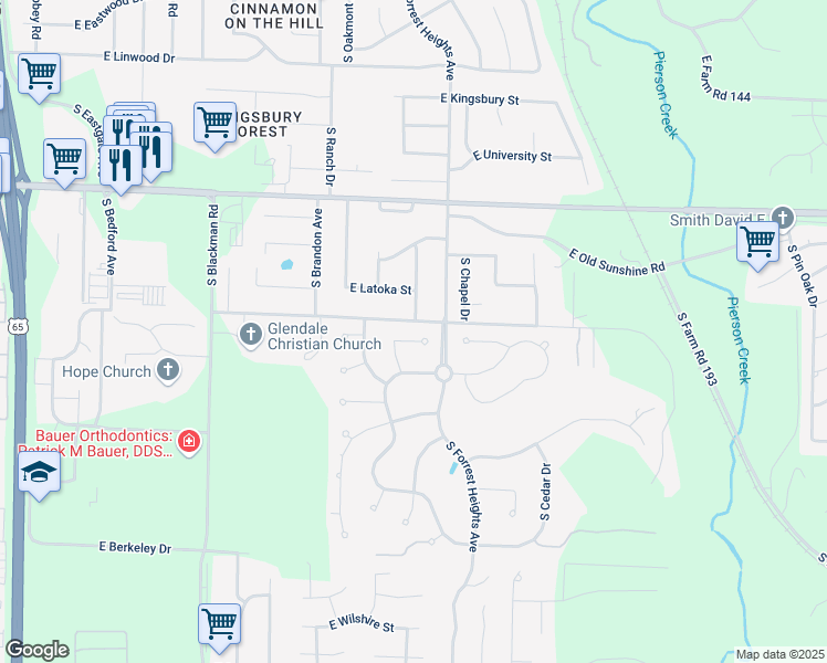 map of restaurants, bars, coffee shops, grocery stores, and more near 4196-4262 East Cherokee Street in Springfield