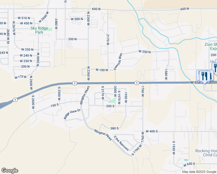 map of restaurants, bars, coffee shops, grocery stores, and more near 2120 West 30 South in Hurricane