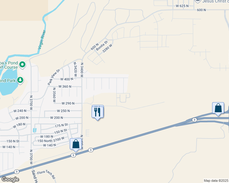 map of restaurants, bars, coffee shops, grocery stores, and more near 337 North 3220 West in Hurricane