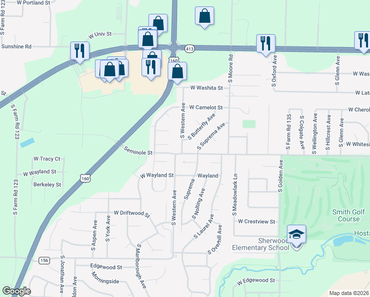 map of restaurants, bars, coffee shops, grocery stores, and more near 2154 South Western Avenue in Springfield