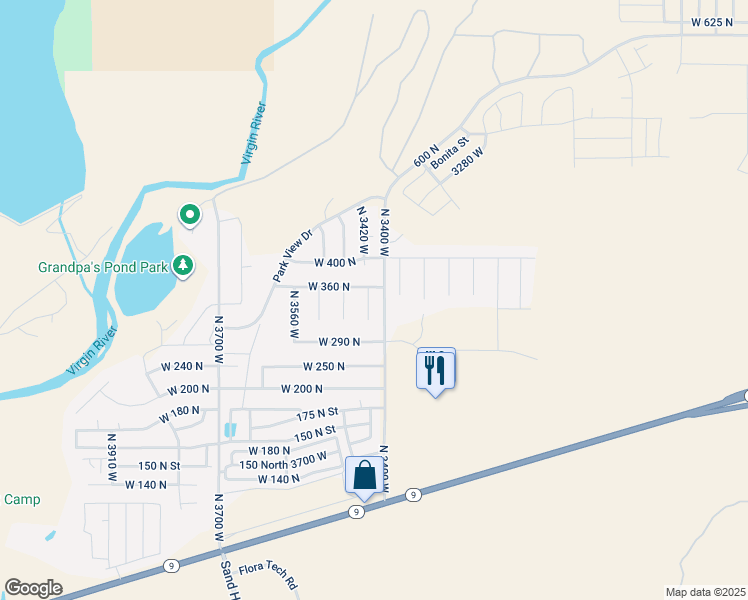 map of restaurants, bars, coffee shops, grocery stores, and more near 346 North 3420 West in Hurricane