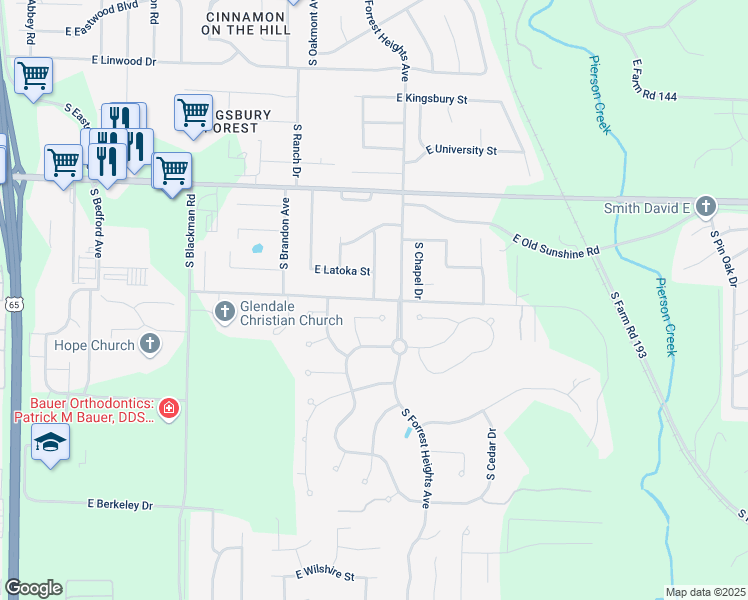 map of restaurants, bars, coffee shops, grocery stores, and more near 4196 East Cherokee Street in Springfield