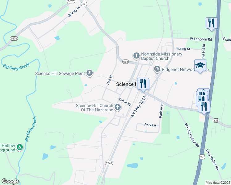 map of restaurants, bars, coffee shops, grocery stores, and more near 299 Crutchfield St in Science Hill