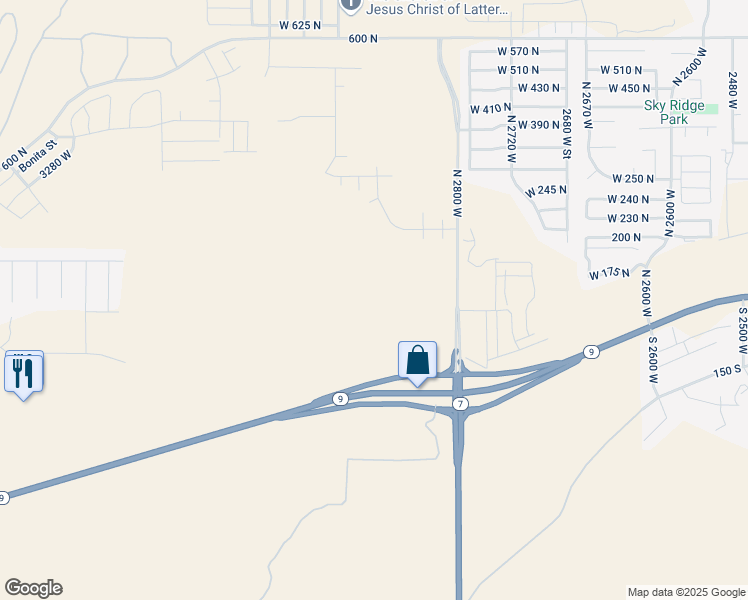 map of restaurants, bars, coffee shops, grocery stores, and more near 435 North 2830 East in St. George
