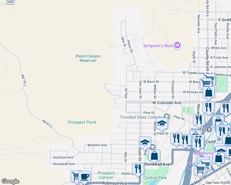 map of restaurants, bars, coffee shops, grocery stores, and more near 1001-1099 Victoria Square in Trinidad