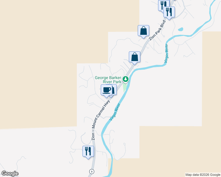 map of restaurants, bars, coffee shops, grocery stores, and more near 111 Chuckwalla Lane in Hurricane