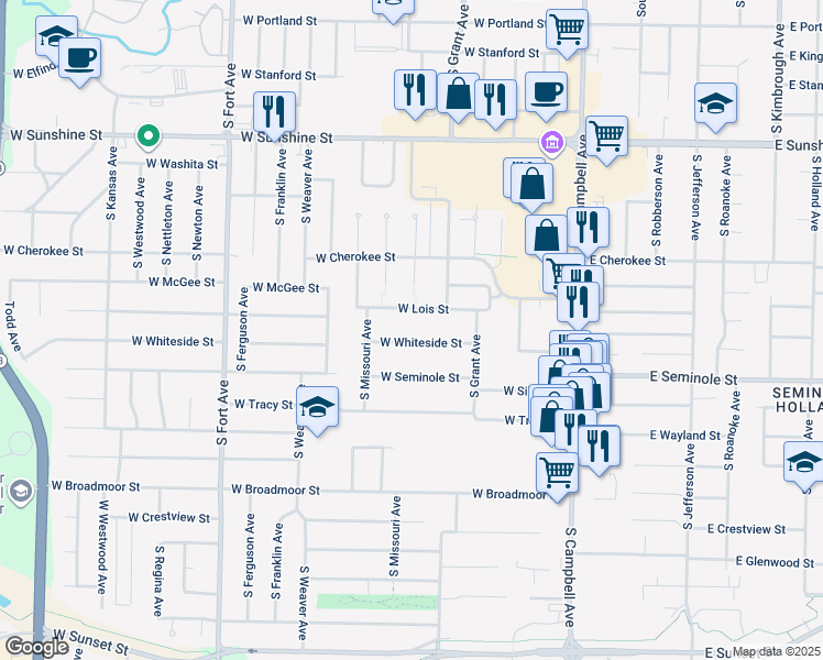 map of restaurants, bars, coffee shops, grocery stores, and more near 821 West Whiteside Street in Springfield
