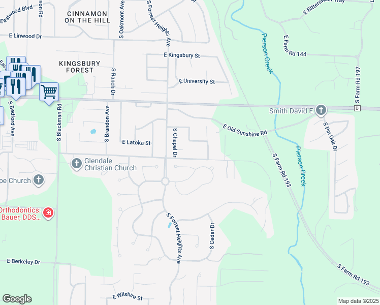 map of restaurants, bars, coffee shops, grocery stores, and more near 4293 East Cherokee Street in Springfield