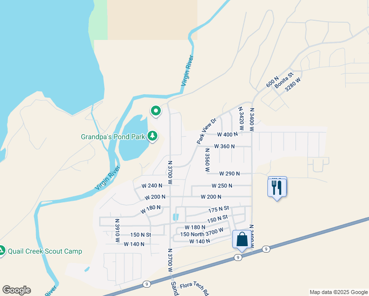 map of restaurants, bars, coffee shops, grocery stores, and more near 380 North 3650 West in Hurricane