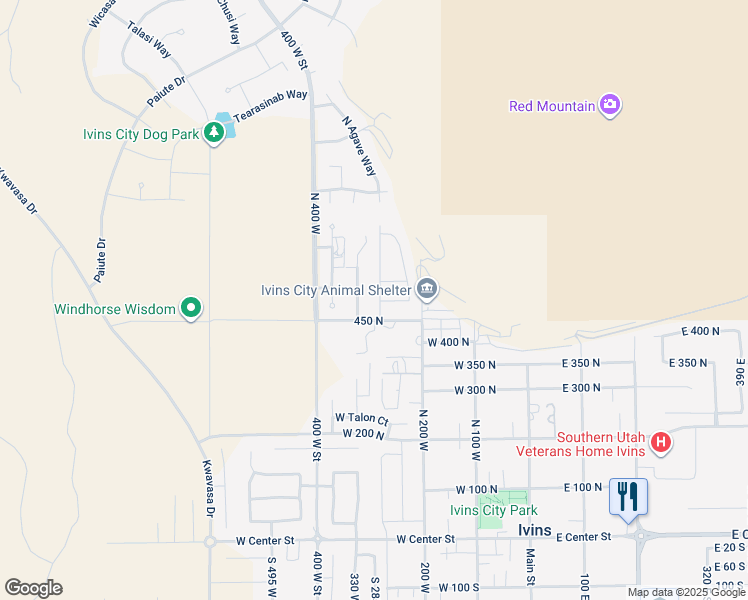 map of restaurants, bars, coffee shops, grocery stores, and more near 477 North 300 West in Ivins